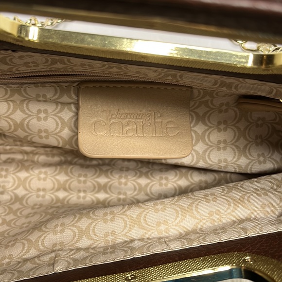 Charming Charlie Brown Faux leather clutch with gold chain detachable strap - Picture 3 of 5